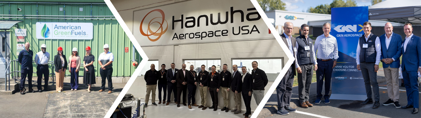 Collage of professional teams standing at various business facilities